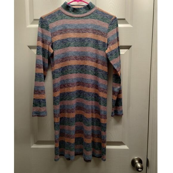 American Eagle Women Size Medium Multicolor Muted Striped Long Sleeve Mini Dress - Picture 1 of 5